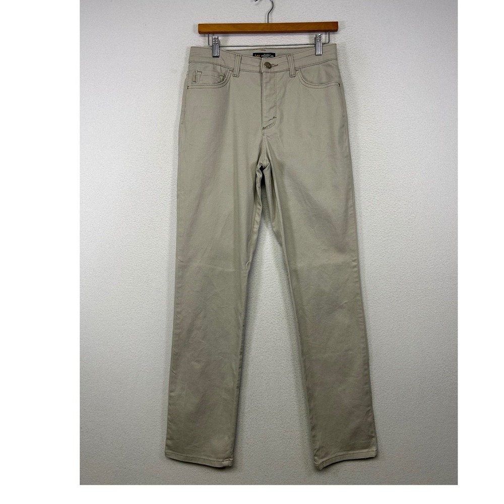 Classic Lee Women 8 Long Tan Khaki Relaxed Fit Straight Leg High Rise‎ Pants